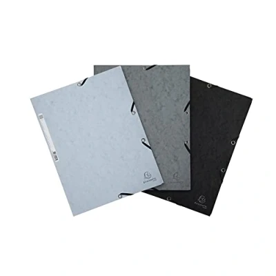 Imagen de Exacompta Ref. 55571E Lote de 3 carpetas elásticas solapas 400 g/m2 Medidas 24 x 32 cm para documentos en formato A4 colores Orage : gris, gris turterela, negro