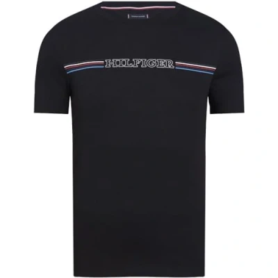 Imagen de Tommy Hilfiger Camiseta de Manga Corta para Hombre Stripe Chest Tee Cuello Redondo, Negro (Black), XS