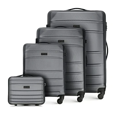 Imagen de WITTCHEN Maleta de Viaje Equipaje Mano Cabina ABS con 4 Ruedas giratorias Cerradura combinación Asa telescópica Globe Line Set Maletas Gris