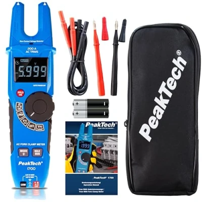 Imagen de PeakTech 1700 Verdadero RMS Tensiómetro de horquilla 200 A AC, detector tensión con pantalla LCD, tenímetro en forma horquilla, medidor sin contacto, comprobador continuidad,