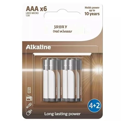 Imagen de Pila AAA/LR03 alcalina, Paquete de 6 Unidades, con 30% más Durabilidad. Ideal para Dispositivos cotidianos Alto Consumo.
