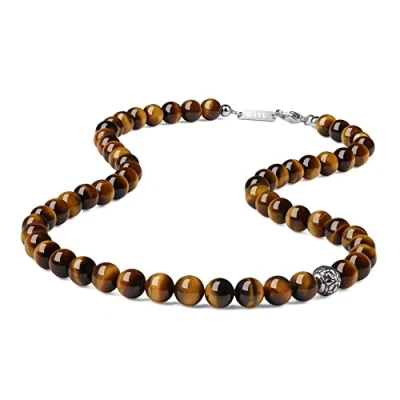 Imagen de GAVU Collar de Piedras Naturales y Cristal para Hombre con Cuentas Ojo Tigre Perla Amuleto Fleur lis 60cm