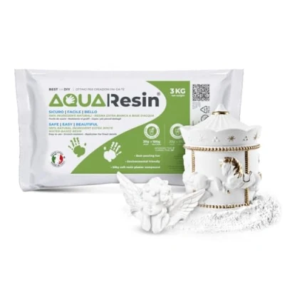 Imagen de AQUA RESIN Resina mineral en polvo blanco no tóxico y 100% seguro para mezclar con agua colorable e ideal usar moldes (3 kg)