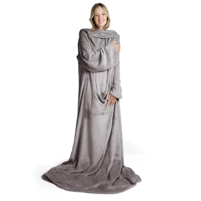 Imagen de Blumtal Batamanta Mujer Manta con Mangas y Bolsillos, Hombre, Bata Polar para Invierno, Gris, 170 x 200 cm