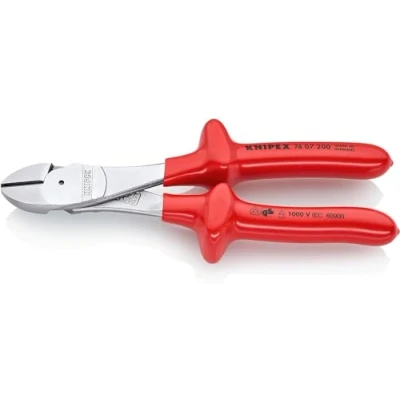 Imagen de Knipex Alicates de corte diagonal fuerza cromado, aislados por inmersión en plástico reforzado, según norma VDE 200 mm 74 07