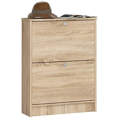 Imagen de AKORD Zapatero Armario de 2 compartimentos Organización espacio Diseño elegante 60 x 80 20 cm Color: Roble Sonoma