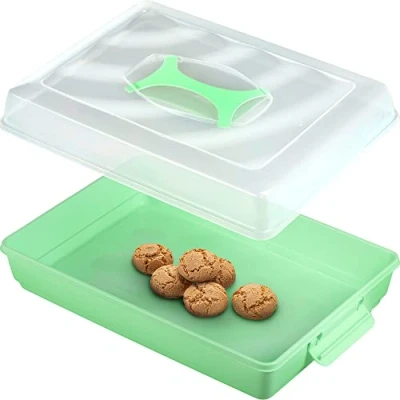 Imagen de KADAX caja de plástico para tartas con tapa, 43 x 30 12,5 cm, transporte asa, molde hojalata, magdalenas, rectangular, alimentos (menta v2)