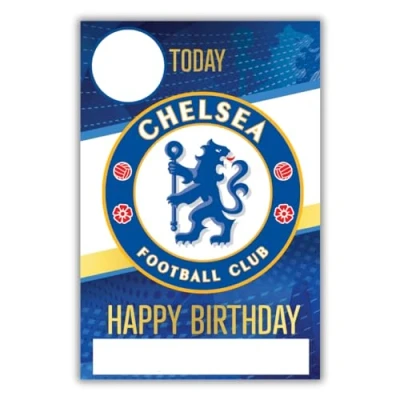 Imagen de Danilo Promotions LTD Tarjeta de cumpleaños del Chelsea Football Club, viene con pegatinas para personalizar tu edad y nombre, color azul