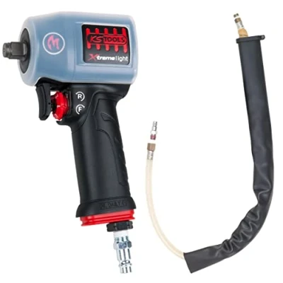 Imagen de KS Tools 515.1155 MiniMONSTER Xtremelight Llave de impacto aire comprimido alto rendimiento 1,390 Nm con funda protectora y manguera reductora ruido, certificado AGR