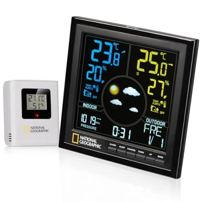 Imagen de Bresser National Geographic 9070600 Estación meteorológica radiocontrolada con sensor exterior VA a color, negro