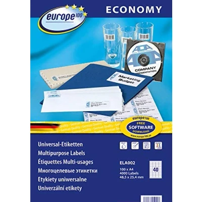 Imagen de Avery Dennison ELA002 e100 Etiquetas (48,5 x 25,4 mm, para impresión láser y con tinta, 100 hojas)