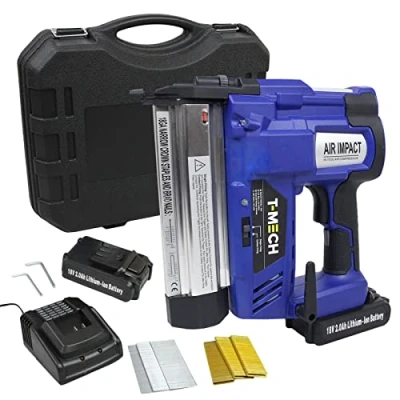 Imagen de Pistola de Clavos y Grapas para Madera Clavadora Grapadora Neumática 2 en 1 18V Inalámbrica Sin Hilos con Batería Adicional + Li on Cargada 50minutos Larga Duración, 300 GRATIS