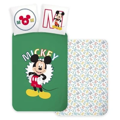 Imagen de Brandmac Juego de cama Mickey para cuna o escalable, funda nórdica reversible 100 x 135 cm + almohada 40 60 cm, 100% algodón