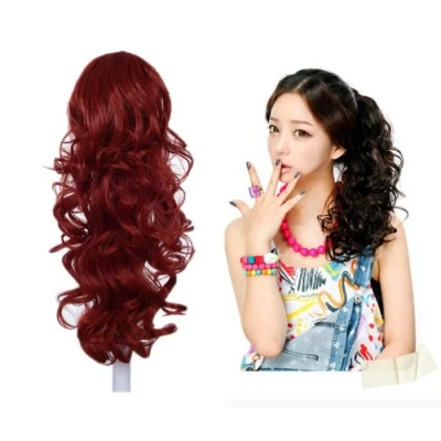 Imagen de Prettyland DH254 pelo largo Extensión de cabello, Peluca Cola Caballo ondulada con clips R02 rojo