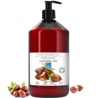 Imagen de Aceite de Jojoba BIO, Puro y Natural: Serum Facial, Hidratante Cabello Barba, Desmaquillante, Limpiador Pestañas, Cuticulas Uñas, Cuidado Piel Atópica 500 ml
