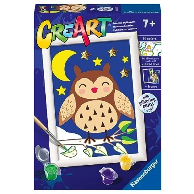 Imagen de Ravensburger CreArt Serie E: Bùho, Kit para Pintar por Números, Contiene una Tabla Preimpresa, un Pincel, Colores y Accesorios, Juego Creativo Niños Niñas 7+ Años