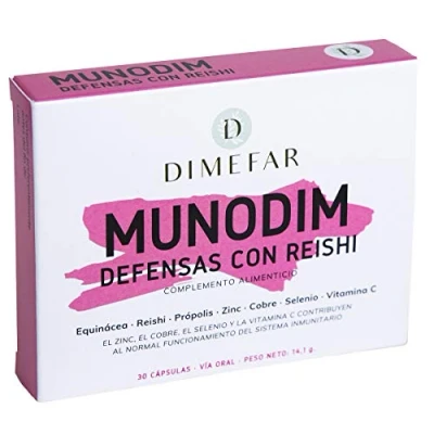 Imagen de Dimefar Munodim Defensas + Inmunidad Equinácea Reishi Própolis Vitamina C Zn Cu Se, 30 Cápsulas Refuerza Sistema Inmunitario