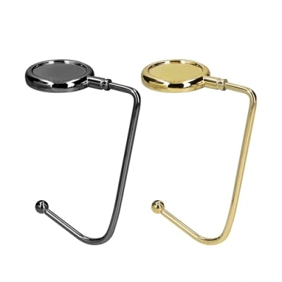Imagen de kwmobile 2x Gancho de bolso para mesa Colgadores portátiles escritorio Soportes colgar abrigo paraguas pizarra oscura/dorado