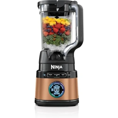Imagen de Ninja Detect Power Pro Batidora 2 en 1 (1200W), con jarra de L (capacidad máx. 1900 ml) y vasos, para smoothies, picar verduras mezclar bebidas congeladas, negro/cobre, TB301EUCP