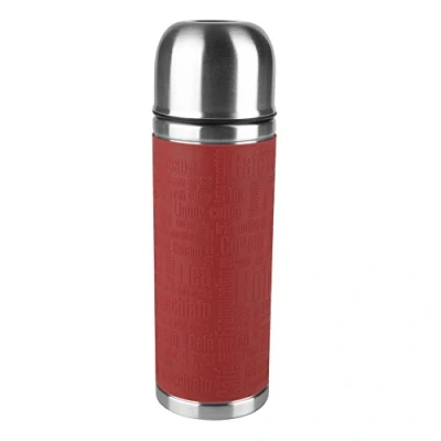 Imagen de Emsa Senator Sleeve 515712 Termo con Taza Integrada, 0.5 L, Acero Inoxidable/Silicona, Plateado/Rojo