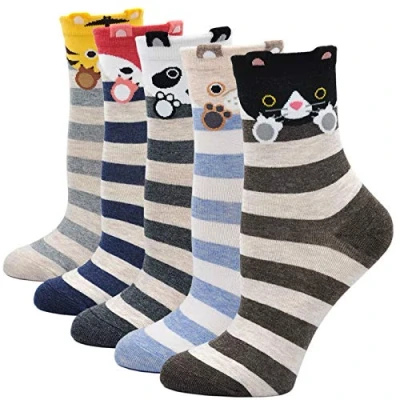 Imagen de Calcetines Divertidos Mujer Térmicos, de Algodón Animales Lindos, 5 Pares