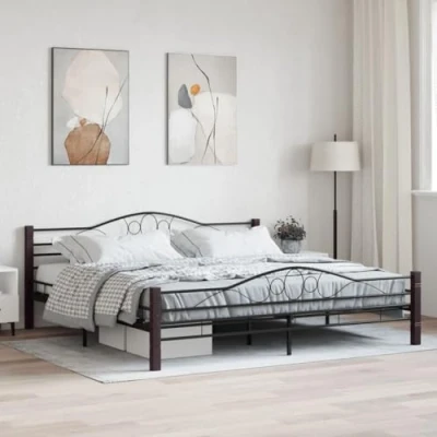 Imagen de vidaXL Estructura de Cama Metal Somier Mobiliario Casa Hogar Decoración Interior Resistente Robusta Duradera Práctica Cómoda Útil Negra 200x200cm