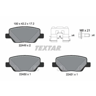Imagen de TEXTAR 2244901 Juego de pastillas freno con avisador acústico desgaste tornillos pinza accesorios FIAT: Tipo Familiar
