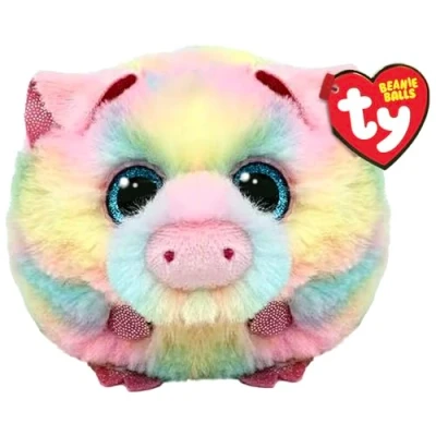 Imagen de Ty Beanie Balls Pigasso el Cerdito Multicolor con los Ojos Azules Brillantes, Animales de Peluche Suaves y Redondos para coleccionar 8 cm T42551