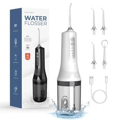 Imagen de Irrigador Bucal Portatil, Irrigadores Dentales Bucales, Dental Portatil Bucal, 260ml, 5 Boquillas 4 Modos IPX6 Impermeable, USB Recargable Para el Hogar y Los Viajes (Blanco)