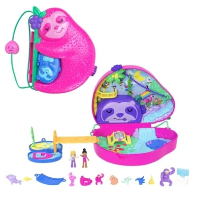 Imagen de Polly Pocket Bolso y Estuche 2 en 1 Familia de Perezosos con muñecas, Animales Accesorios Aventura, Juguete +4 años (Mattel HRD40)