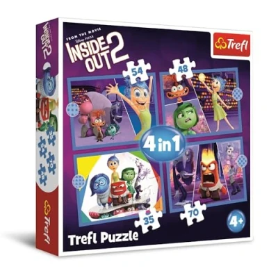 Imagen de Trefl Disney Inside out 2, Las emociones al Mando Puzle 4 en 1, Rompecabezas, de 35 a 70 Piezas Diferentes Grados dificultad, Juego niños Partir años, Multicolor (34652)