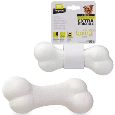 Imagen de Ferplast Juguete Perro, Hueso en Material Duradero, No Tóxico, Resistente a Mordeduras, para Higiene Dental del Rebota y Flota, CHEWA Boing Hueso, Juguetes Perros Grandes, Blanco