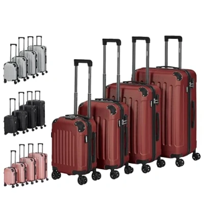 Imagen de Arebos Juego de 4 maletas rígidas plástico ABS, mango telescópico, incluye cierre cremallera, ruedas 360, S M L XL, rojo, 49.0 x 30.0 76.0 centimeters