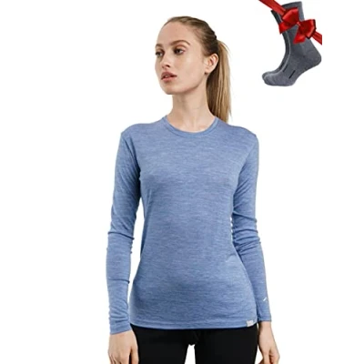 Imagen de Merino.tech Camiseta Lana Merino Mujer, Base Layer + Calcetines (Medium, 165 Deep Blue)