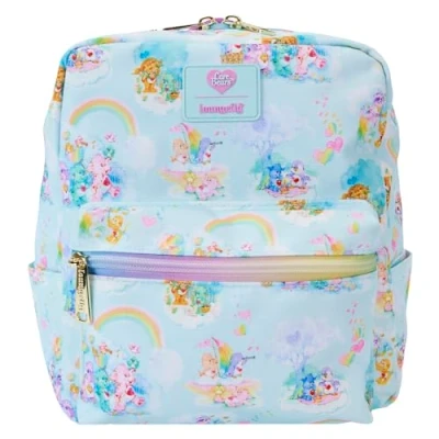 Imagen de Loungefly Mini mochila cuadrada de nailon Care Bear Cousins con estampado completo, Azul, One Size, Clásico