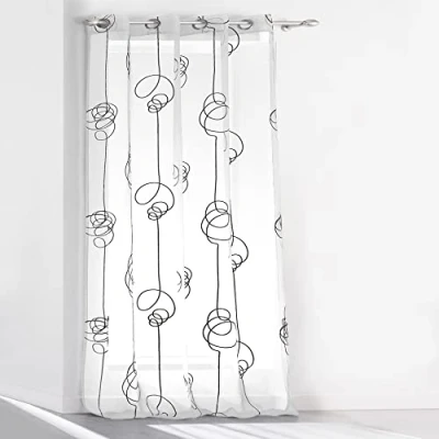 Imagen de Douceur D&#039;Intérieur 1622788 Visillo con anillas , Looping Estampado Transfer, Blanco/Negro, 140 X 240 Cm