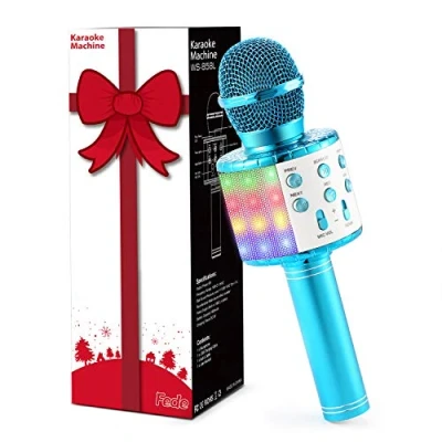 Imagen de Fede Micrófono Karaoke Bluetooth, Microfono Inalámbrico Portátil con luz LED Multicolor para Niños Canta Partido Musica, Compatible Android/iOS PC o Teléfono Inteligente
