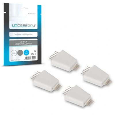 Imagen de Litcessory Adaptador de Tira Luz V3 a V4 para Philips Hue Lightstrip Plus (4 Unidades, Blanco)