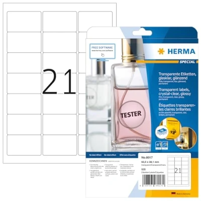 Imagen de Herma 8017 Pack de 525 etiquetas, 63.5 x 38.1 mm, transparente