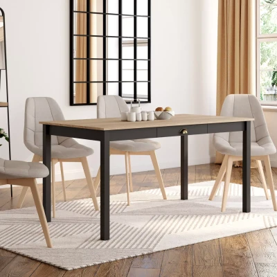 Imagen de ISIS mesa de comedor rectangular para 6 personas con cajón madera y negro 150 cm
