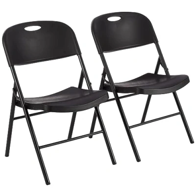 Imagen de Amazon Basics Silla plegable de plástico portátil, resistente, capacidad 158 kg, color negro, paquete 2