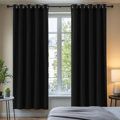 Imagen de Deconovo Cortinas de Salon para Ventanas Modernas Habitacion Suaves 2 Piezas 168 x 183 cm Negro