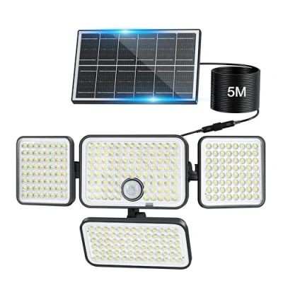 Imagen de Realky Luz Solar Exterior con Sensor de Movimiento, Focos 108 Led Cable 5 m, Lampara Impermeables IP65 para Jardín Garajes Caminos Porche Puertas Delanteras