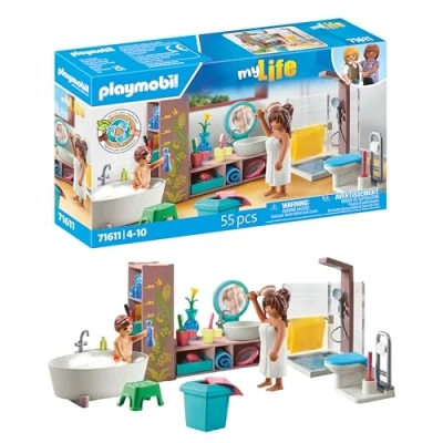 Imagen de PLAYMOBIL myLife 71611 Baño, Incluye Dos Figuras y numerosos Accesorios, Hechos de más del 80% Materiales reciclados Base biológica, Juguetes para niños niñas a Partir 4 años