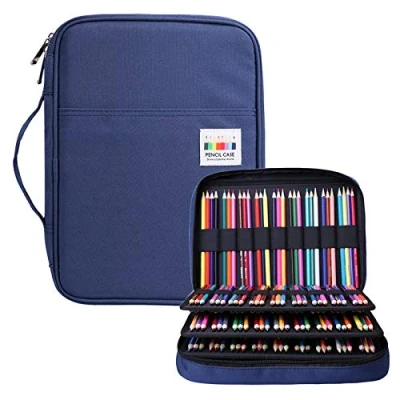 Imagen de BOMKEE Estuche Organizador de lápices Colores con 220 Ranuras y Cremallera para Estudiantes, niños, Adultos, Artistas, recargas, Resistente al Agua, (Azul)