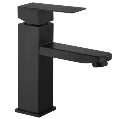 Imagen de grifo lavabo negro mate acero inoxidable monomando agua fria y caliente con 2 mangueras incluidas baño de