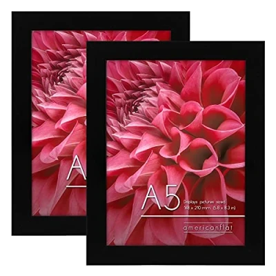 Imagen de Americanflat A5 Marco de Fotos MDF Madera Negra para Cuadros Personalizados Pared 14,8 x 21 cm Juego 2 Unidades