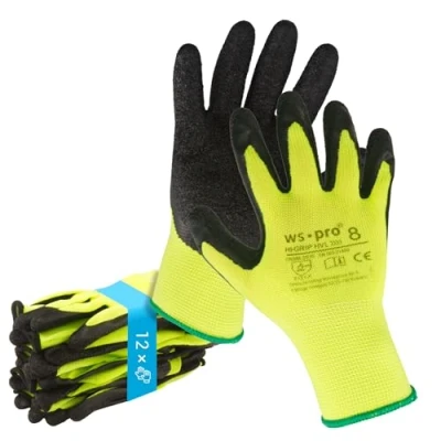 Imagen de Trevendo 12 pares de guantes trabajo montaje amarillo neón con revestimiento látex (talla 8)
