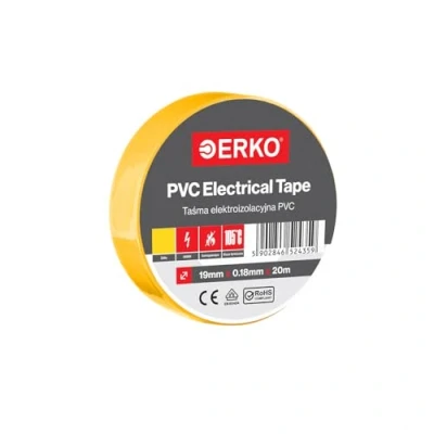 Imagen de ERKO Cinta aislante Amarillo PVC 19mm x 20m Reparación de conductos eléctricos, Alta flexibilidad con fuerte adhesión, Resistente a productos químicos, Cloruro Polivinilo