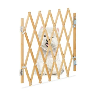 Imagen de Relaxdays Barrera Seguridad Perro, Valla Escaleras Plegable hasta 96cm, 48,5 60cm Alto, Reja Protección Bambú, Natural